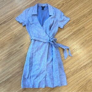 Brooks Brothers Linen Chambray Wrap Belted Short Sleeve Dress